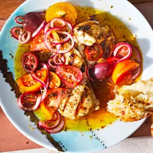 Grilled Chicken with Marinated Tomatoes